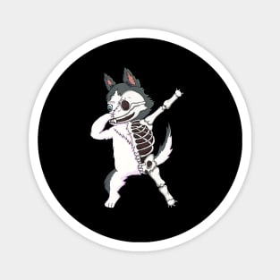 Dabbing Siberian Husky Skeleton Halloween Magnet